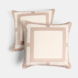 Ohs 2 X Square Print Matte Velvet Decorative Cushion Covers, Natural/cream - thumbnail 3