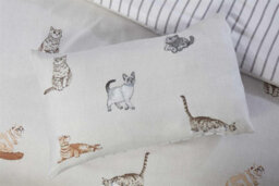Rapport Purrrfect Reversible Duvet Cover Set Cats And Stripes Bedding Natural - thumbnail 2