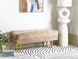 Beliani Upholstered Bench Roseville Velvet Taupe - thumbnail 2