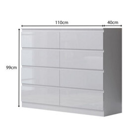 Fwstyle 8 Drawer White Gloss Chest Of Drawers Scratch Resistant (H) 99Cm (W) 110Cm (D) 40Cm - thumbnail 5