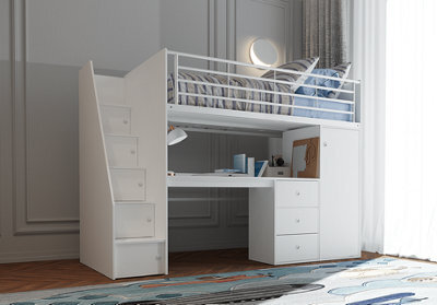 Flintshire Furniture Dakota High Sleeper Bed Frame With Desk And Storage In White