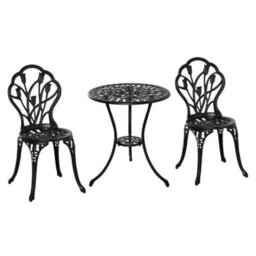 Outsunny 3 Piece Bistro Set, Aluminium Garden Furniture With Umbrella Hole - thumbnail 2