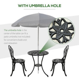 Outsunny 3 Piece Bistro Set, Aluminium Garden Furniture With Umbrella Hole - thumbnail 6