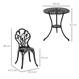 Outsunny 3 Piece Bistro Set, Aluminium Garden Furniture With Umbrella Hole - thumbnail 3