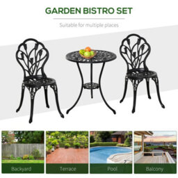 Outsunny 3 Piece Bistro Set, Aluminium Garden Furniture With Umbrella Hole - thumbnail 7