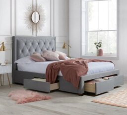 Woodbury Grey Velvet Fabric 4 Drawer Storage Bed Frame - 6Ft Super King Size - thumbnail 1