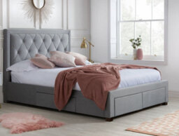 Woodbury Grey Velvet Fabric 4 Drawer Storage Bed Frame - 6Ft Super King Size - thumbnail 2