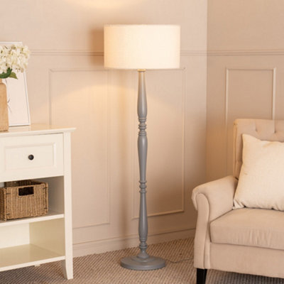Valuelights Victoria Candlestick Grey Wood Floor Lamp With Cream Boucle Drum Shade - image 1