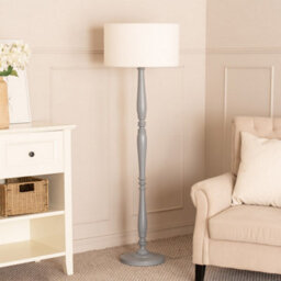 Valuelights Victoria Candlestick Grey Wood Floor Lamp With Cream Boucle Drum Shade - thumbnail 5