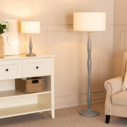 Valuelights Victoria Candlestick Grey Wood Floor Lamp With Cream Boucle Drum Shade - thumbnail 4