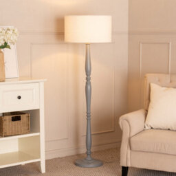 Valuelights Victoria Candlestick Grey Wood Floor Lamp With Cream Boucle Drum Shade - thumbnail 1