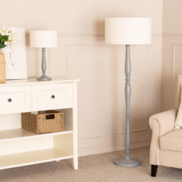 Valuelights Victoria Candlestick Grey Wood Floor Lamp With Cream Boucle Drum Shade - thumbnail 3