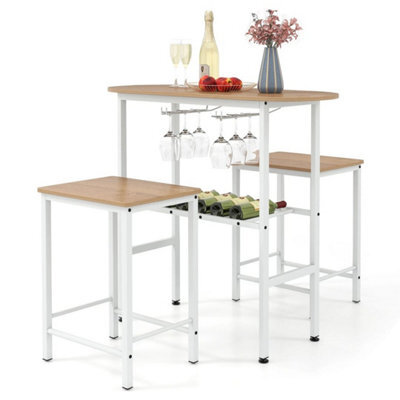 3 Pieces Kitchen Breakfast Bar Set Bar Table With 2 Stools Natural - image 1