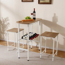 3 Pieces Kitchen Breakfast Bar Set Bar Table With 2 Stools Natural - thumbnail 3
