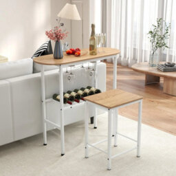 3 Pieces Kitchen Breakfast Bar Set Bar Table With 2 Stools Natural - thumbnail 6