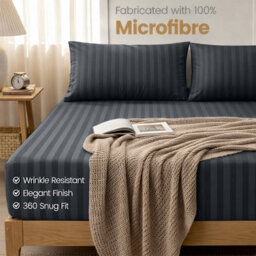 Aspire Homeware Charcoal Stripe Fitted Sheet 40Cm Extra Deep-100%microfiber Fitted Bed Sheets Super King (L)200Cmx(W)180Cm - thumbnail 7
