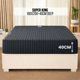Aspire Homeware Charcoal Stripe Fitted Sheet 40Cm Extra Deep-100%microfiber Fitted Bed Sheets Super King (L)200Cmx(W)180Cm - thumbnail 6