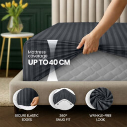 Aspire Homeware Charcoal Stripe Fitted Sheet 40Cm Extra Deep-100%microfiber Fitted Bed Sheets Super King (L)200Cmx(W)180Cm - thumbnail 2