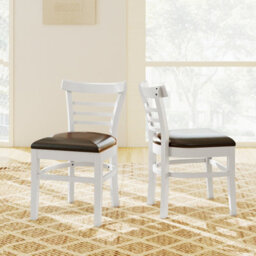 Gainoom Wooden Dining Chair White Set Of 2 Pu Leather Upholstered Kitchen Armless Chairs W/ Padded Seat - thumbnail 3