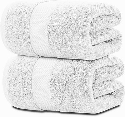 Aten Homeware White Egyptian Cotton Bath Towels - 90X160Cm -  2 Pack - image 1
