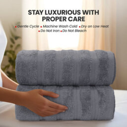 Casabella Bath Sheets 90X180 Cm 2 Pc Premium Quality 100% Combed Cotton 650 Gsm Bathsheet Set Quick Dry Towels Grey - thumbnail 2