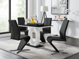 Furniturebox Giovani Rectangular 4 Seat White High Gloss Unique Halo Structural Dining Table Black Glass Top 4 Black Faux Leather Willow Chairs - thumbnail 1