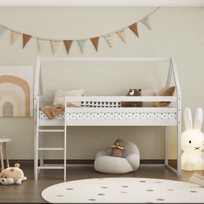 Kids Mid Sleeper Cabin Loft Bed With Underbed Storage Space - Solid Pine In White - image 1