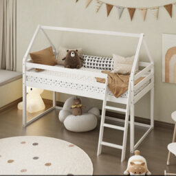 Kids Mid Sleeper Cabin Loft Bed With Underbed Storage Space - Solid Pine In White - thumbnail 2