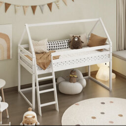 Kids Mid Sleeper Cabin Loft Bed With Underbed Storage Space - Solid Pine In White - thumbnail 3