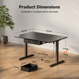 Electric Standing Desk With Power Outlets, 120 X 80 Cm Sit Stand Desk With 2 Drawers, Usb Ports, Height Adjustable, Black - thumbnail 5