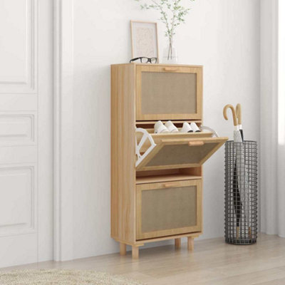 Vidaxl Shoe Cabinet Brown 52X25X115 Cm Engineered Wood&natural Rattan - image 1