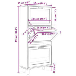 Vidaxl Shoe Cabinet Brown 52X25X115 Cm Engineered Wood&natural Rattan - thumbnail 3