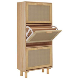 Vidaxl Shoe Cabinet Brown 52X25X115 Cm Engineered Wood&natural Rattan - thumbnail 2