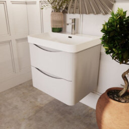 Balterley Dunwood Modern Wall Hung 2-Drawer Bathroom Vanity With Thin Edge Ceramic Basin, Satin White, 600mm - thumbnail 4