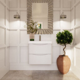 Balterley Dunwood Modern Wall Hung 2-Drawer Bathroom Vanity With Thin Edge Ceramic Basin, Satin White, 600mm - thumbnail 2
