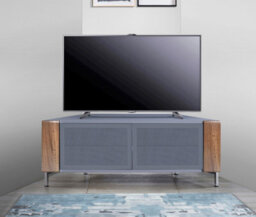 "Mda Designs Corvus Corner-Friendly Grey With Beamthru Glass Doors And Walnut Profiles Cabinet For Flat Screen Tvs Up To 50""" - thumbnail 8
