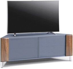 "Mda Designs Corvus Corner-Friendly Grey With Beamthru Glass Doors And Walnut Profiles Cabinet For Flat Screen Tvs Up To 50""" - thumbnail 1
