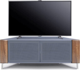 "Mda Designs Corvus Corner-Friendly Grey With Beamthru Glass Doors And Walnut Profiles Cabinet For Flat Screen Tvs Up To 50""" - thumbnail 3