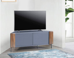 "Mda Designs Corvus Corner-Friendly Grey With Beamthru Glass Doors And Walnut Profiles Cabinet For Flat Screen Tvs Up To 50""" - thumbnail 2