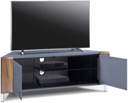 "Mda Designs Corvus Corner-Friendly Grey With Beamthru Glass Doors And Walnut Profiles Cabinet For Flat Screen Tvs Up To 50""" - thumbnail 4