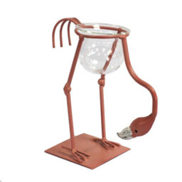 Serenityy Hydroponic Home Décor Vase - Pink Metal Flamingo Design, Recycled Glass, Metal And Wood, Tabletop Display - thumbnail 1