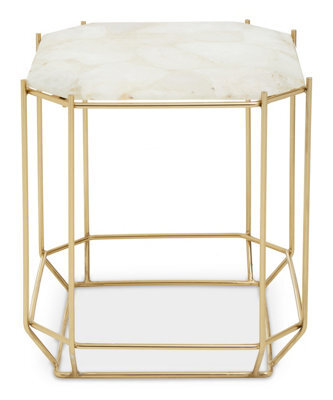 Orsina Marble Top White Side Table, Open Design Frame Bedside Table, Square End Table For Living Room, Lounge - image 1