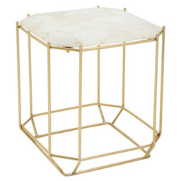 Orsina Marble Top White Side Table, Open Design Frame Bedside Table, Square End Table For Living Room, Lounge - thumbnail 2