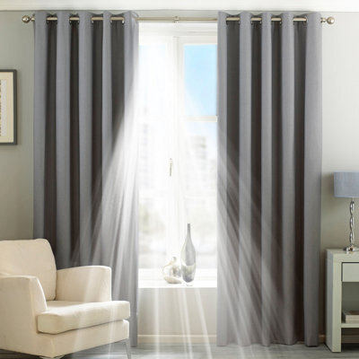 Riva Home Thermal Blackout Eyelet Curtain Pair Silver (W)168Cm X (D)137Cm - image 1