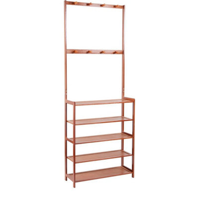 Bamboo Hall Tree Hat And Coat Stand Hallway Shoe Rack Bench With Shelves Hooks - image 1