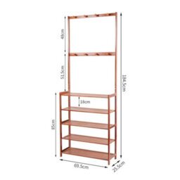 Bamboo Hall Tree Hat And Coat Stand Hallway Shoe Rack Bench With Shelves Hooks - thumbnail 2