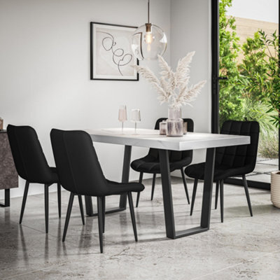More4Homes Aria Dining Table And Chairs -  White Marble Effect Table Top W Black Legs + Nova Faux Leather Dining Chair Set Of 4 (Black) - image 1