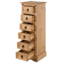 Narrow Solid Pine 6 Drawer Chest Mexican Rustic Bedside Storage Cabinet - thumbnail 4
