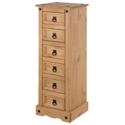 Narrow Solid Pine 6 Drawer Chest Mexican Rustic Bedside Storage Cabinet - thumbnail 3