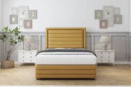 "Sloomy Ashford Mustard Plush Divan Bed Base 2 Drawers Left Side-26"" Strutted Headboard  12"" Footboard 4'6 Double" - thumbnail 2